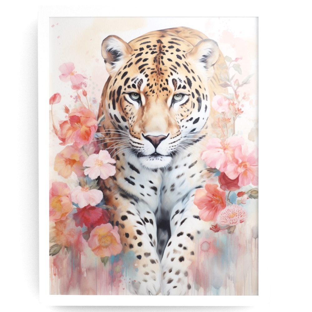 Watercolor Leopard Portrait Wall Art Illustration Print Poster Unframed